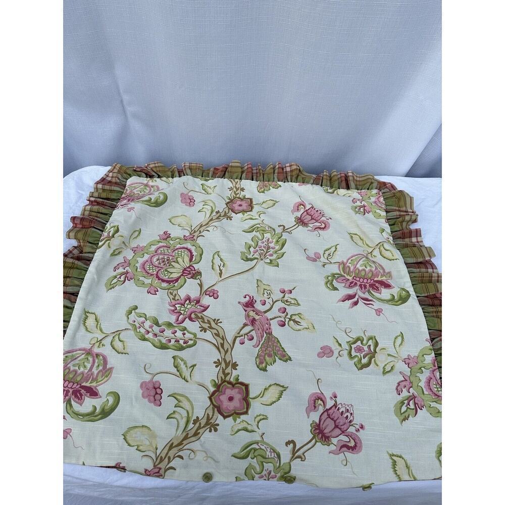 VTG European Pillow Sham Pink Green Floral Plaid French Country Ruffled - Picture 2 of 8